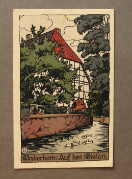 Ansichtskarte Künstler L Steinzeichnung Litho AK Paderborn 1929 Häuser Auf den Dielen Architektur Ortsansicht NRW
